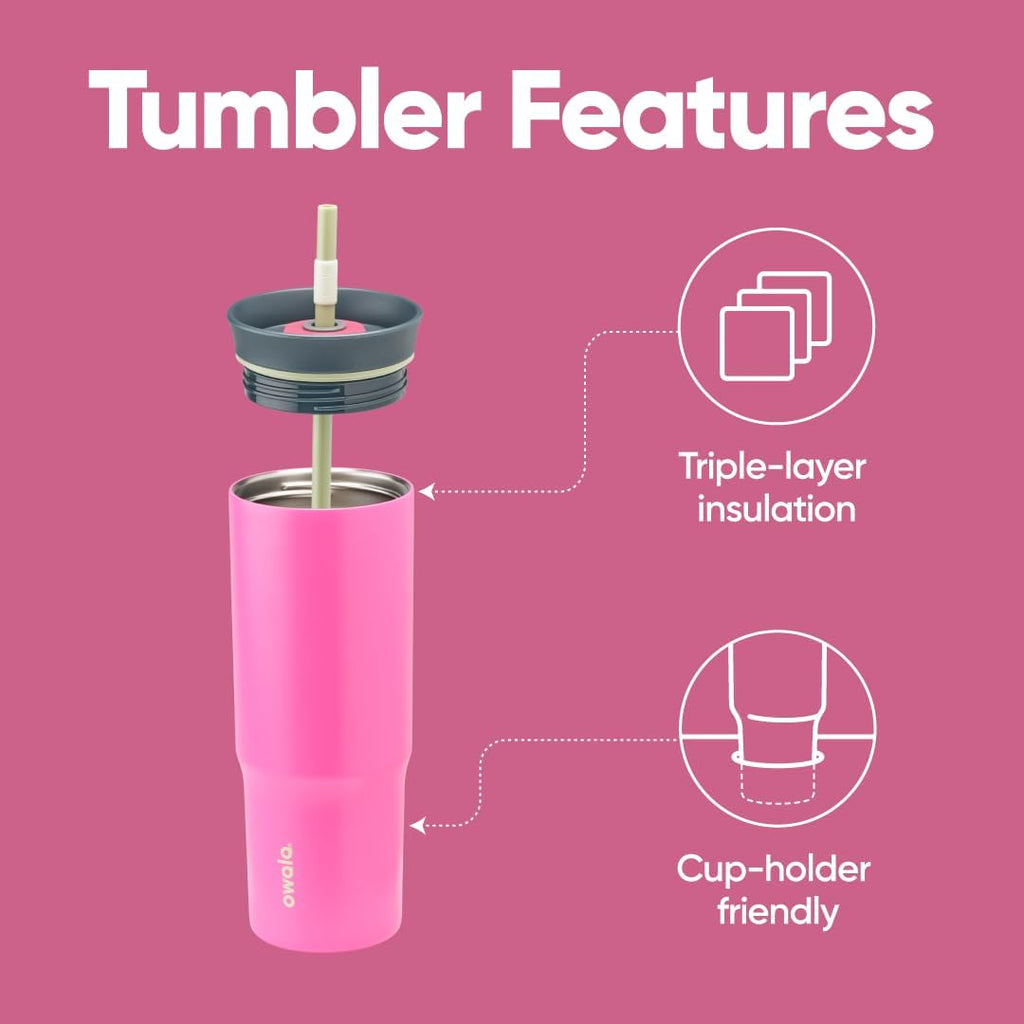 Owala Stainless Steel Travel Tumbler - Triple Layer Insulation, Spill-Resistant Lid, 24 oz | Watermelon Breeze