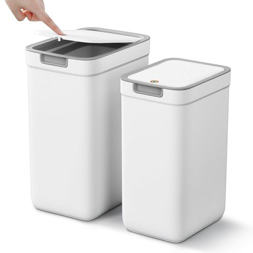 MOPALL 2 Pack Bathroom Trash Can with Lid, 3.6Gal + 2.4Gal Garbage Can with Pop-Up Lid, Small Trash Can Dog Proof, Slim Trash Bin Waste Basket for Toilet, Office, Bedroom, Living Room, Kitchen (White)