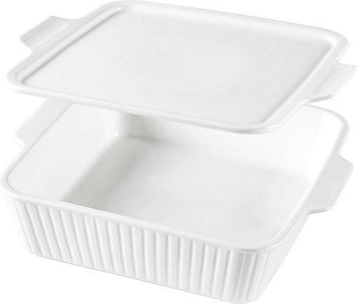 Dizada 10" Square Casserole Dish - 2.6 Qt Porcelain Bakeware with Lid | Oven to Table, Microwave & Dishwasher Safe