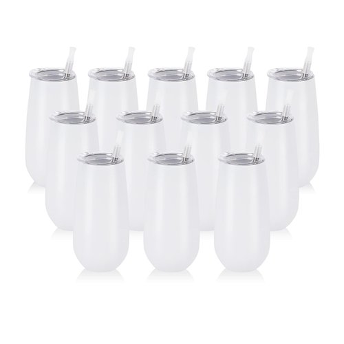 12 Pack Unbreakable Stemless Insulated Flute Tumblers, 6 Oz - Double Insulated Champagne Glasses for Friends Birthday Christmas Wedding (White)