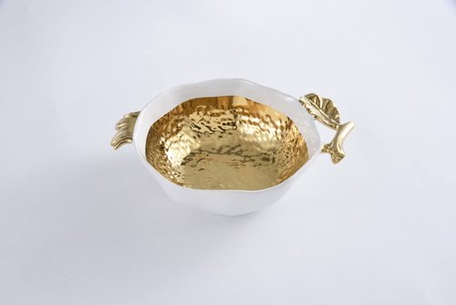 Pampa Bay Titanium-Plated Porcelain Pomegranate Bowl, 12 X 8.75 X 3.3in