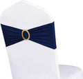 Skiennix Spandex Navy Blue Chair Sashes - Pack of 50 with Gold Buckles for Weddings & Events