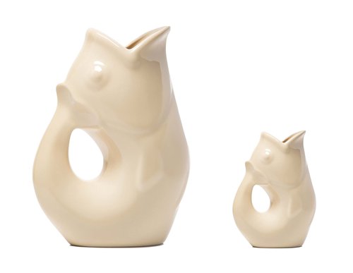 Gurgle Pot Fish Pitcher- Set of 2, Wheat, Large 42 oz. with Baby Gurgle Pot Creamer (3 oz), Perfect Indoor or Outdoor Tableware.