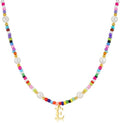 M MOOHAM Colorful Initial Necklace - Beaded Pearl Choker Jewelry for Kids, Teens & Women
