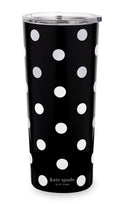 kate spade new york Cute Stainless Steel Mug, 24 Ounce Travel Tumbler, Double Wall Insulated Cup with Lid, Picture Dot (Black/White)