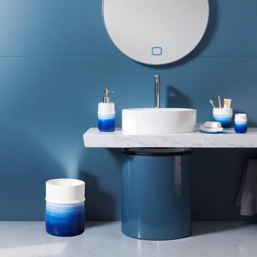 Ceramic 12Oz Soap Dispenser for Kitchen, Refillable Hand Dispenser with Pump, Lotion Dispenser Bathroom for Dish Soap, Hand soap. (Navy Blue)