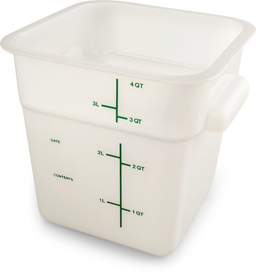 Carlisle FoodService Products Squares Square Food Storage Container with Stackable Design for Catering, Buffets, Restaurants, Plastic, 4 Quarts, White