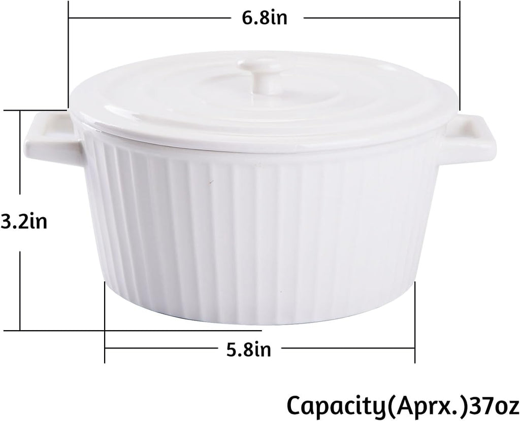 WHJY Ceramic Casserole Dish - Colorful White 1 Quart Bakeware with Lid for Oven Cooking