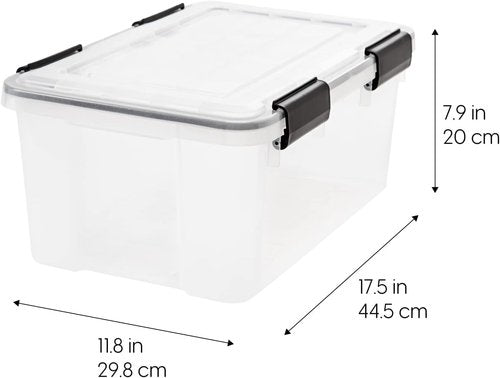 IRIS USA WeatherPro 19 Qt Storage Bins - BPA-Free Plastic with Tight Seal, Stackable & Nestable | Clear/Black, 6 Pack