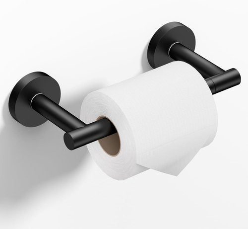 HITSLAM Toilet Paper Holder - Matte Black Double Post Pivoting Design | Durable SS304 Stainless Steel