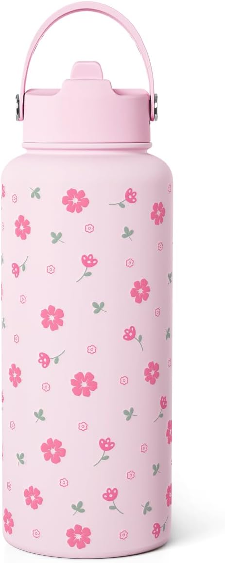 Skiennix Floral Water Bottle - 32oz Stainless Steel Insulated Bottle for Women & Girls | Perfect Gift Idea