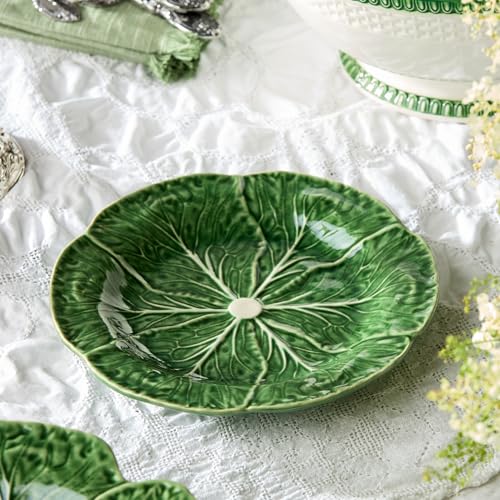 Le Jardin Cabbage 3D SALAD/DESSERT PLATES, SET OF FOUR - 9" Sculpted Green Stoneware Leaf Plates – Seasonal Spring & Summer Tableware for Fresh, Nature-Inspired Dining and Entertaining