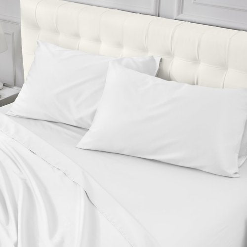 Warmstar 100% Cotton Queen Sheet Set,600 Thread Count Cotton Bed Sheets Sateen Soft Cotton Queen Size Sheet Set Deep Pocket, 4 Pc Bed Sheet Set -1 Flat Sheet, 1 Fitted Sheet,2 Pillowcases,White