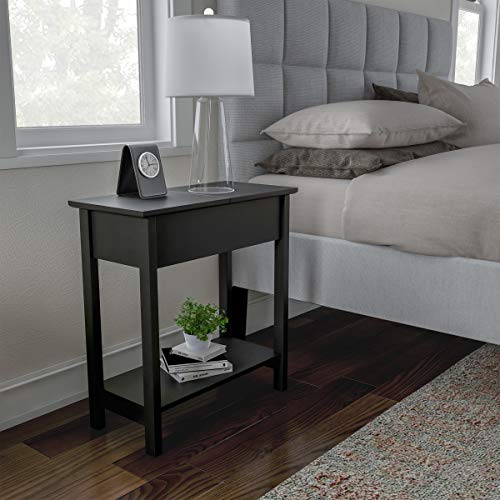 Lavish Home Flip Top End Table - Narrow End Table and Slim Console with Storage Compartment and Lower Shelf for Living Room, Hallway, Entryway and Small Spaces (Black)