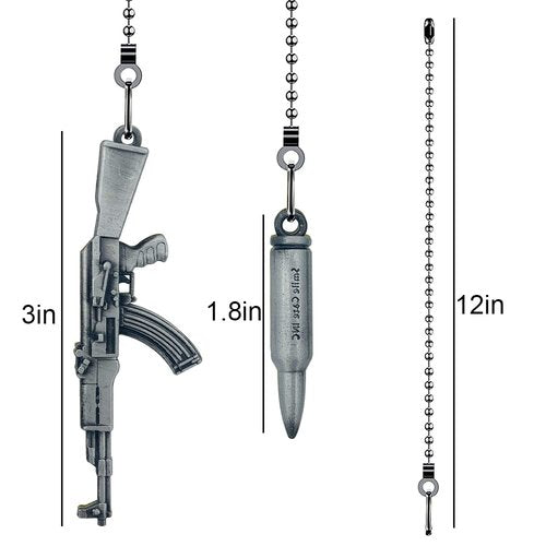 Dotlite 4 Pieces Silver Ceiling Fan Pull Chains Extension Gun Shaped Pendant,14 Inch 3mm Beaded Ball Fan Lamp Chain Extender Ornament with Connector