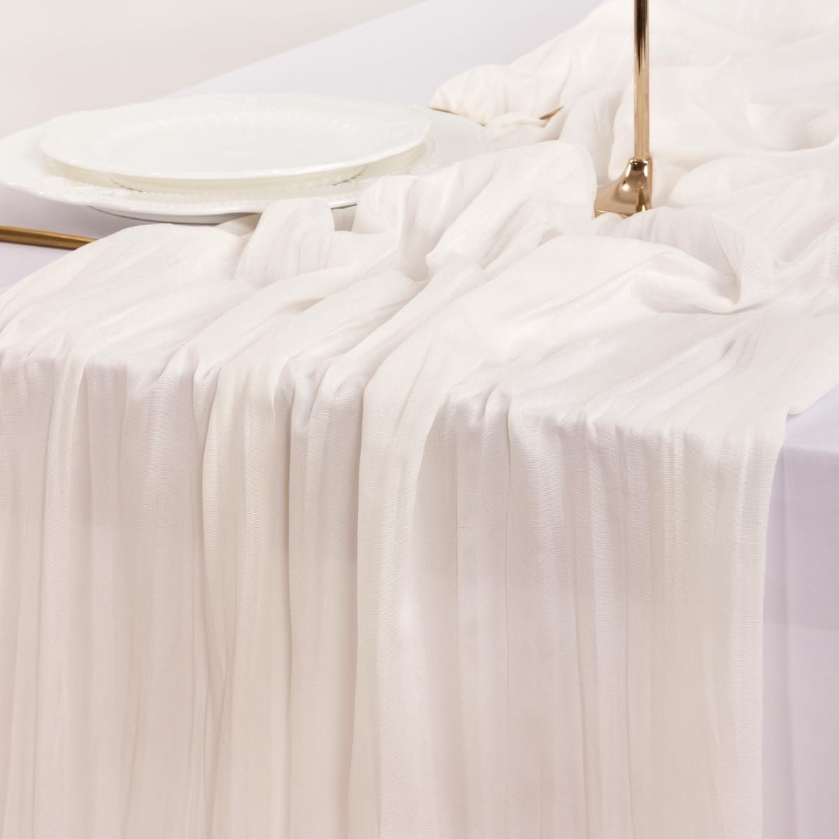 Socomi Ivory White Cheesecloth Table Runner - 120 Inch Rustic Boho Decor for Weddings & Events