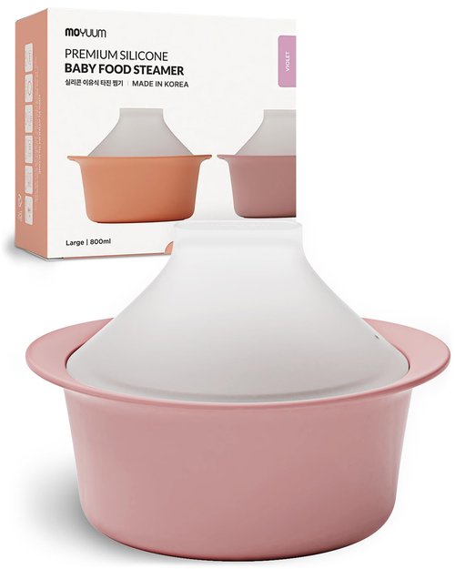 Moyuum Silicone Microwave Steamer | Made in Korea, Baby Food Maker Bowl with Lid, Egg and Vegetable Steam Cooker, Japanese Donabe Inspired Cooking Pot, Dishwasher Safe(Large, Violet)