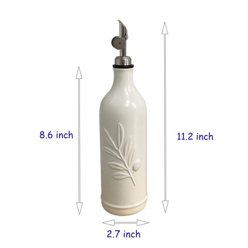 Lurockie 20 Oz Ceramic Olive Oil Dispenser Bottle, with Stainless Steel Spout & Funnel, Ideal for Oil, Vinegar, Coffee Syrup & Liquids (White)