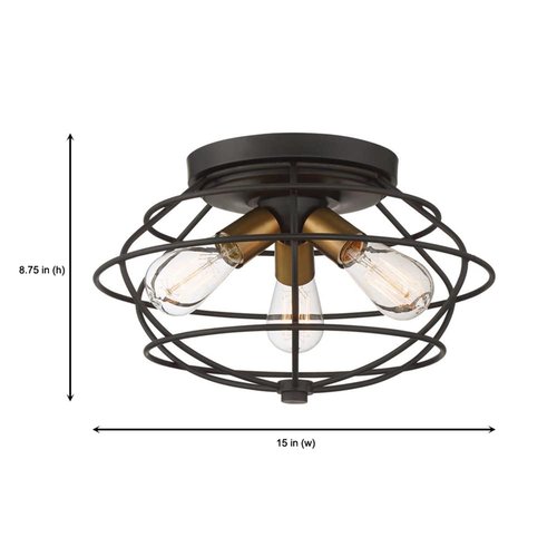 DESIGNERS FOUNTAIN 3-Lights Jax Flush Mount Ceiling Light, 15 Inch Lighting Fixture for Kitchen, Bedroom, Bathroom, and Hallway, Vintage Bronze, 1260-VB