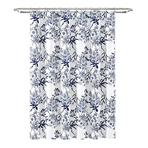 Lush Decor Botanical Garden Shower Curtain, 72" x 72", Navy & White
