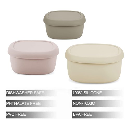 Emptycolor 3 Pack Silicone Snack Containers with Lids Reusable Silicone Food Storage Containers, Leak Proof Stackable Bento Lunch Box for Adults, Microwave, Dishwasher and Freezer Safe