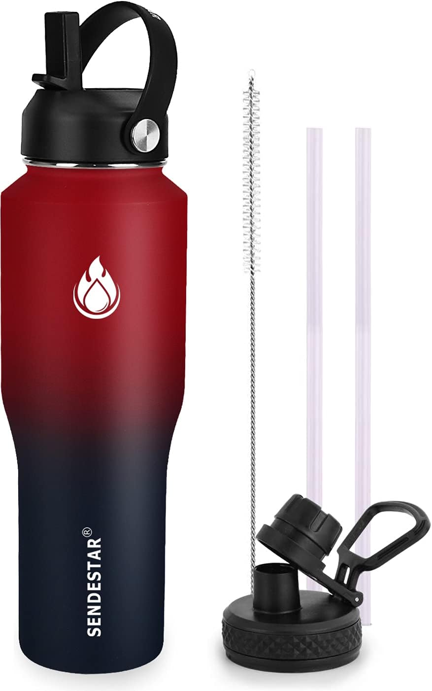 SENDESTAR 32oz Stainless Steel Water Bottle - Wide Mouth, Vacuum Insulated, Fits Car Cup Holders