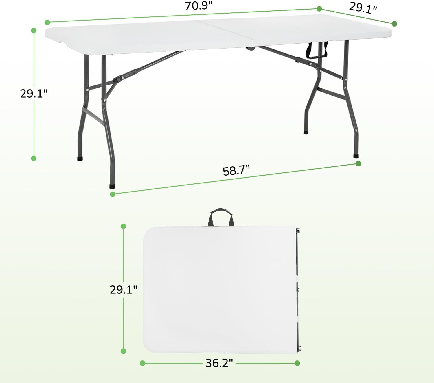 PayLessHere 6FT Folding Table - Portable Waterproof Plastic Table with Carry Handle | Steel Frame for Indoor & Outdoor Events