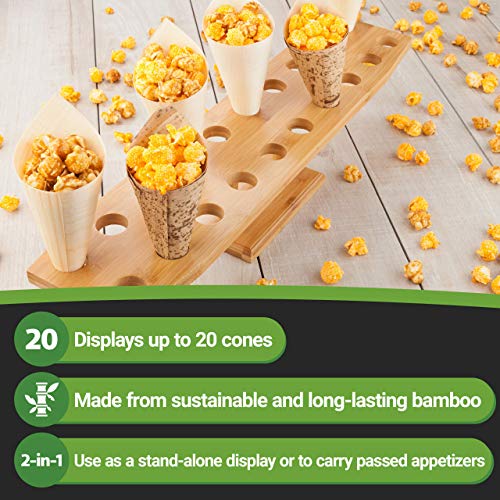Restaurantware 22.5 x 4.3 Inch Oval Cone Stand 1 Sturdy Cone Holder - With 20 Slots Cones Sold Separately Bamboo Cone Holder For Buffets Banquets Or Catering Events Party Supplies
