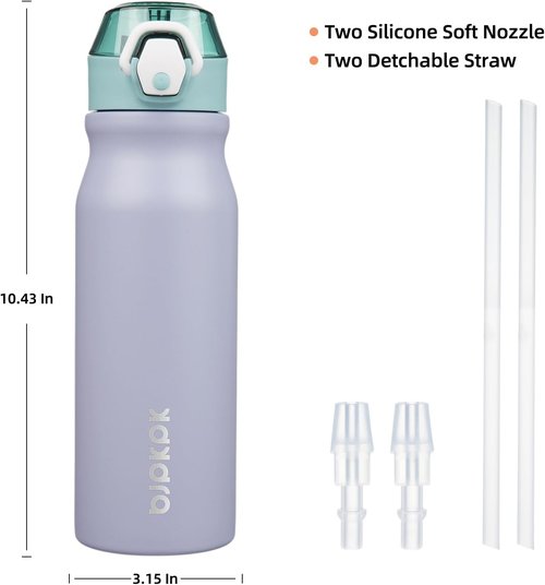 BJPKPK Stainless Steel Water Bottle - Insulated 25oz Thermal Flask with Straw Lid | Modern Blue
