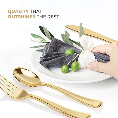 Gold Plastic Silverware Set (200-Pack) – Disposable Heavy Duty Cutlery, 67 Forks, 67 Knives, 67 Spoons for Parties, Weddings, Dinners & Holidays