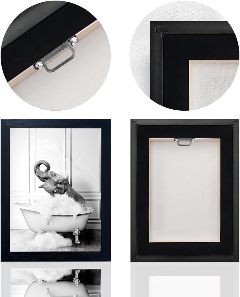 Regine Switzerland Elephant in Bathtub Wall Art | Funny Black and White Canvas Print for Bathroom Decor