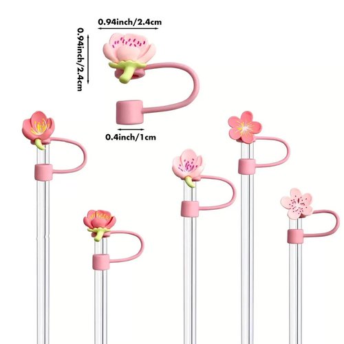 Flowers Straw Tip Covers for Stanley Spring Silicone Straw Toppers Cap Compatible Cute Floral with Stanley 30&40 Oz Tumbler Reusable Straws Tips Lids for Cup Accessories 6Pcs