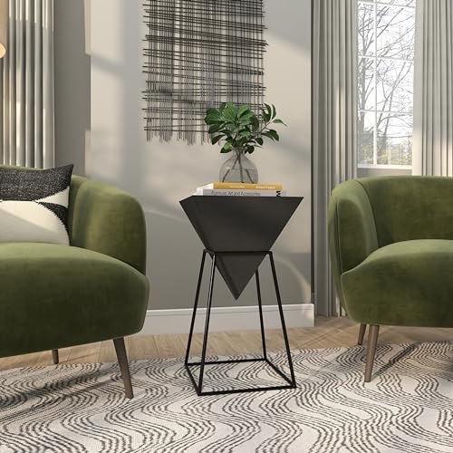 Deco 79 Wood Geometric Inverted Pyramid Accent Table with Black Metal Stand, 14" x 14" x 24", Black