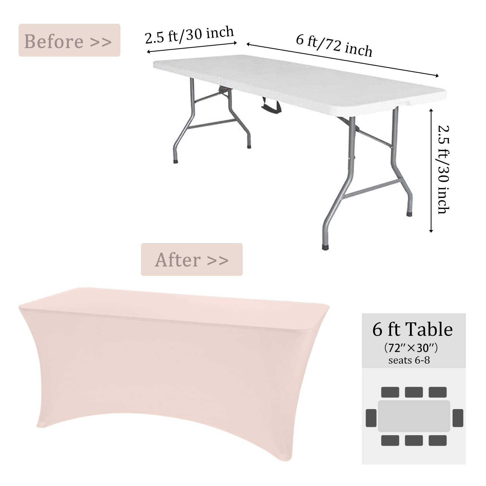 JALANCY 3 Pack 6FT Spandex Table Covers Washable Wrinkle Resistant Fitted Rectangle Tablecloth for Folding Table Wedding Party Birthday Banquet Bar Events（Cameo Brown）
