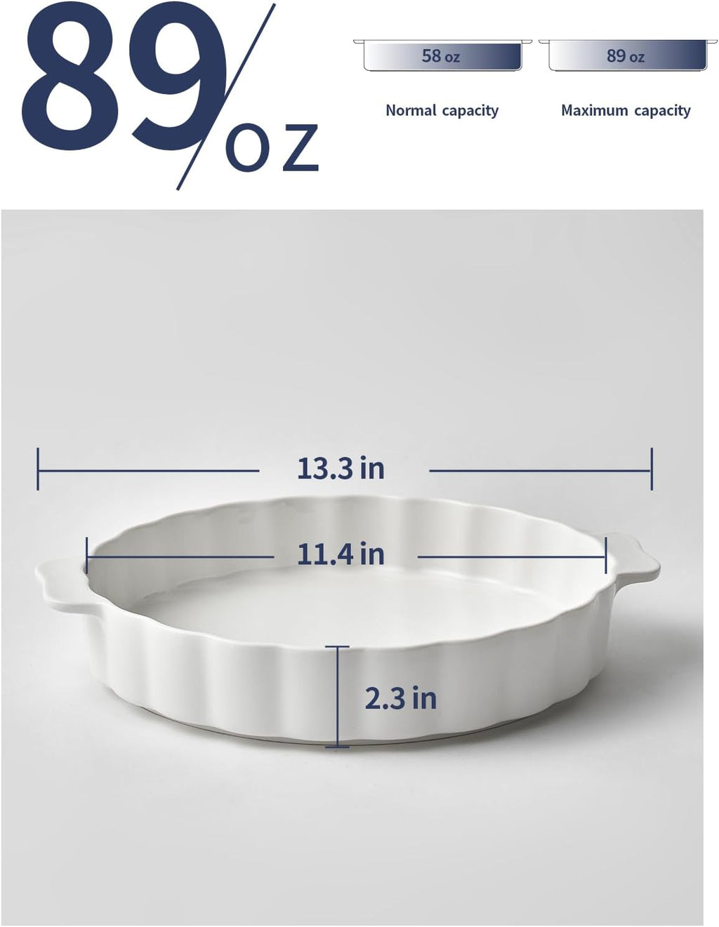 Samsle Ceramic Pie Pan - 13-Inch Round Baking Dish with Double Handles | Ruffled Edge, Oven Safe