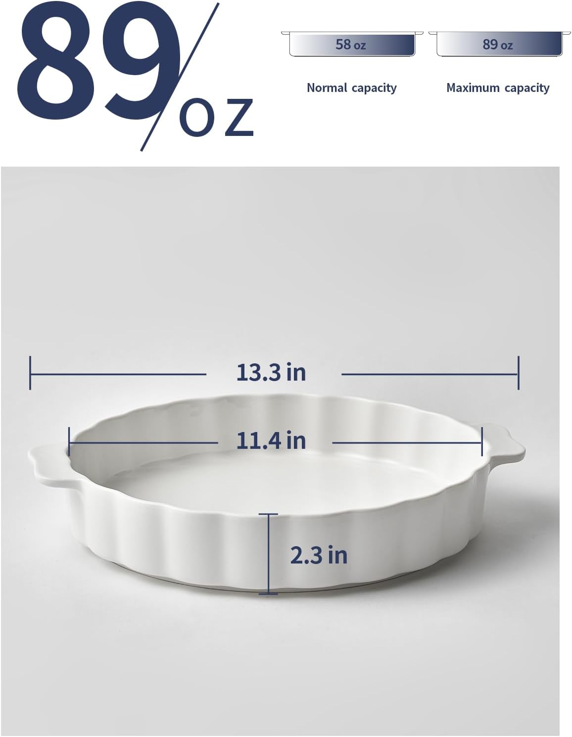 Samsle Ceramic Pie Pan - 13-Inch Round Baking Dish with Double Handles | Ruffled Edge, Oven Safe