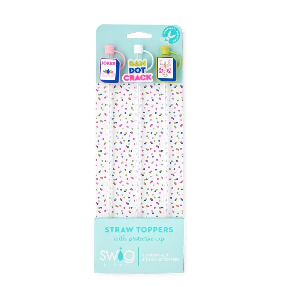 Swig Straw Toppers Set, 3 Reusable Straws with 3 Silicone Covers, Straw Cover Cap Customizable Length, Compatible with 40oz Tumblers, Tumbler Accessories (Mahjong)