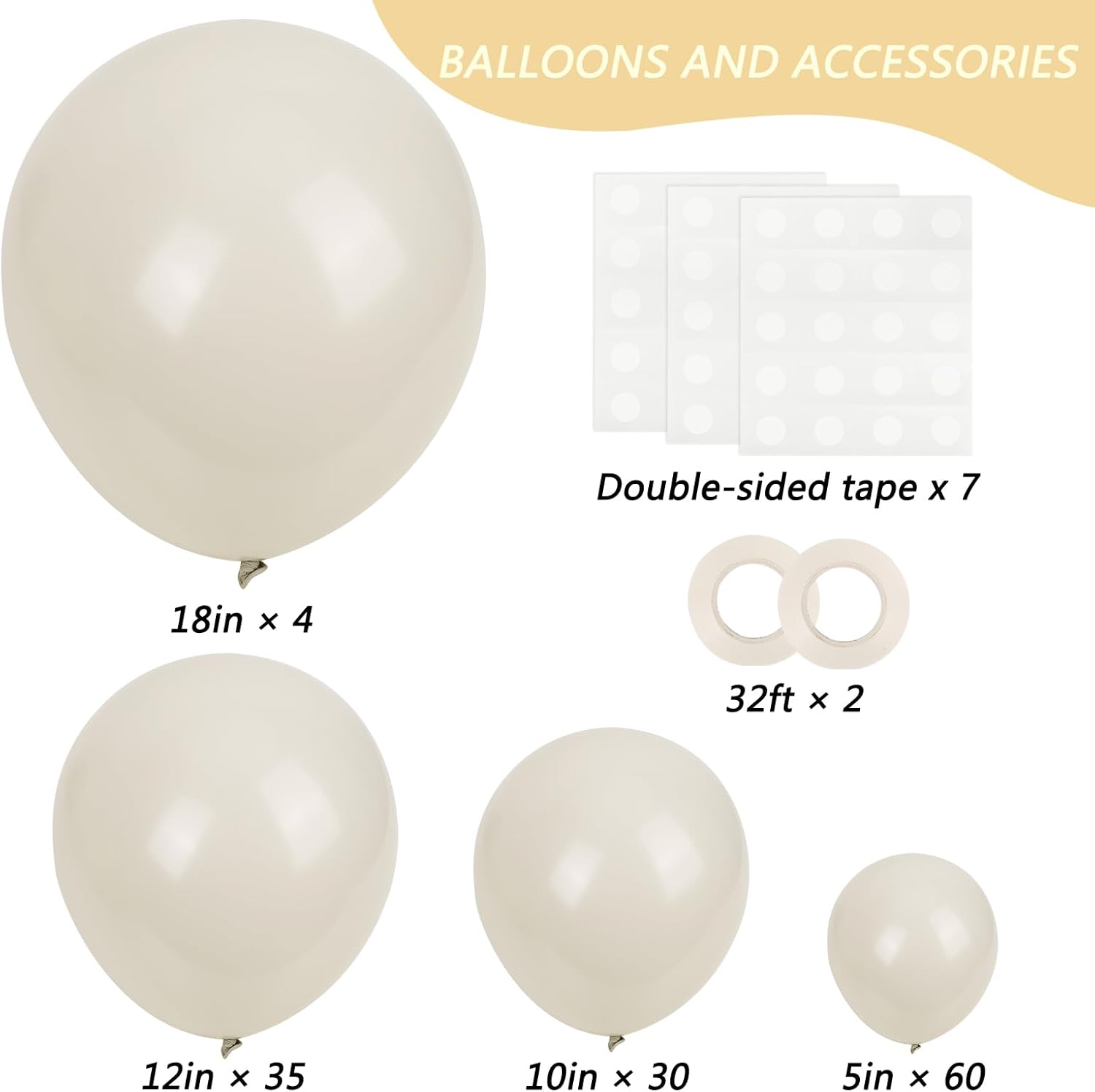RUBFAC Sand White Cream Balloons - 129pcs Latex Balloon Garland Arch for Parties & Celebrations | 5-18 Inches