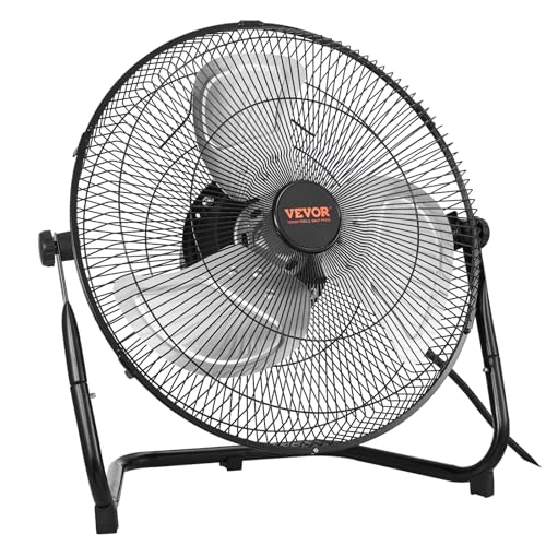 VEVOR Floor Fan, 3 Speeds High Velocity Heavy Duty 14 Inch Industrial Fan, 2560 CFM 360° Adjustable Tilt 19.69 ft/sec Airflow Large Metal Fan, for Home, Gym, Office, Garage, Commercial Shop & Bedroom
