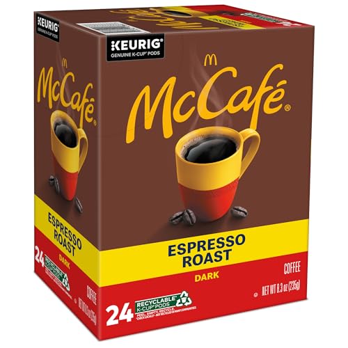 McCafe Espresso Roast Coffee, Keurig Single-Serve K-Cup Pods, 96 Count (4 Packs of 24), Dark Roast Made with Arabica Beans, Bold Flavor with Bittersweet Chocolate & Toasted Nut Notes