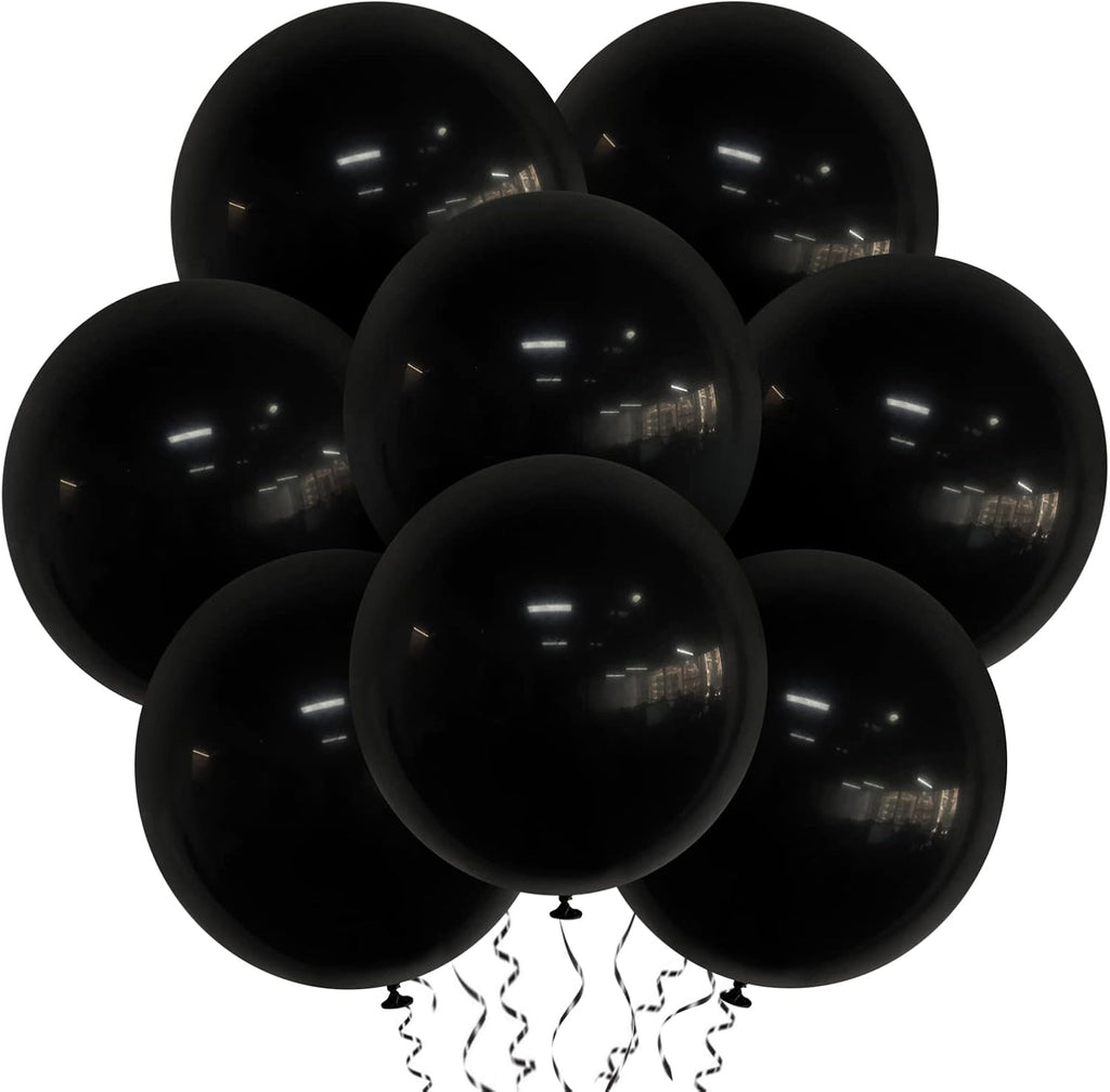 Skiennix 18-Inch Black Latex Balloons - 20 Pack of Thick, Large Round Helium Balloons for Parties & Events