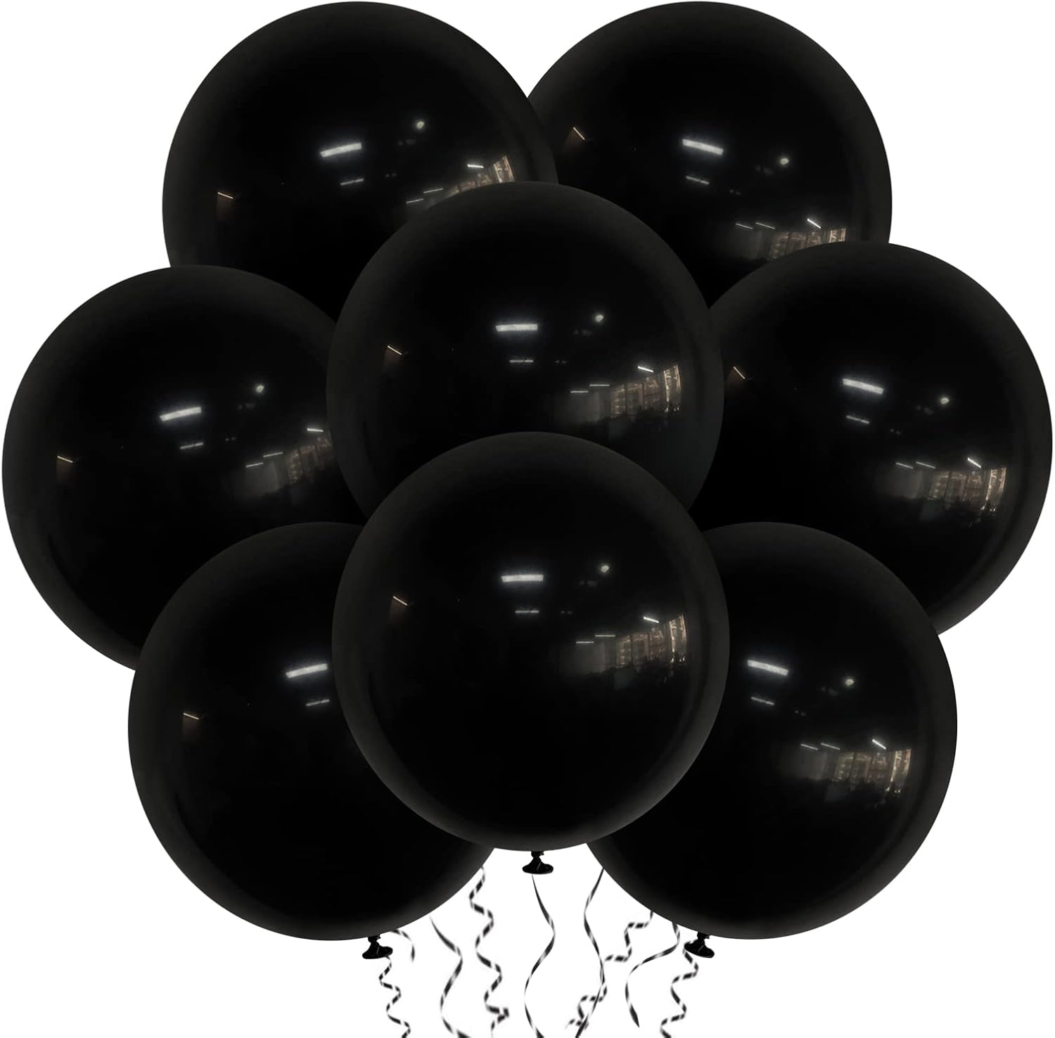 Skiennix 18-Inch Black Latex Balloons - 20 Pack of Thick, Large Round Helium Balloons for Parties & Events