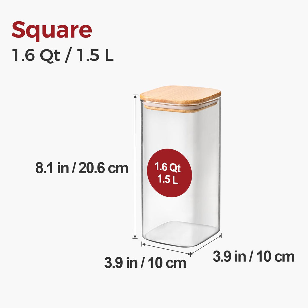 KTMAMA Airtight Glass Storage Canister with Lids, Kitchen Pantry Storage Jar with Labels, Food Storage Container for Sugar Tea Coffee Beans Snacks (2 pack 1.6qt)