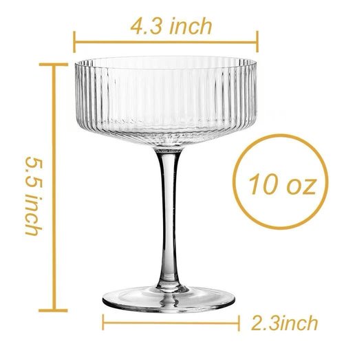 Plastic/Acrylic Set of 6 10 oz Ribbed Coupe Cups Unique Martini & Cocktail Cups Set for Wine,Champagne, Parties & Home