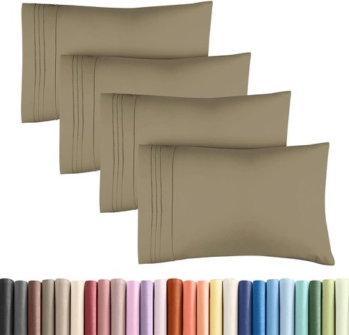 King Standard Pillow Cases - Soft Hotel Quality Covers for Comfy Bedding | 4-Piece Set in Khaki