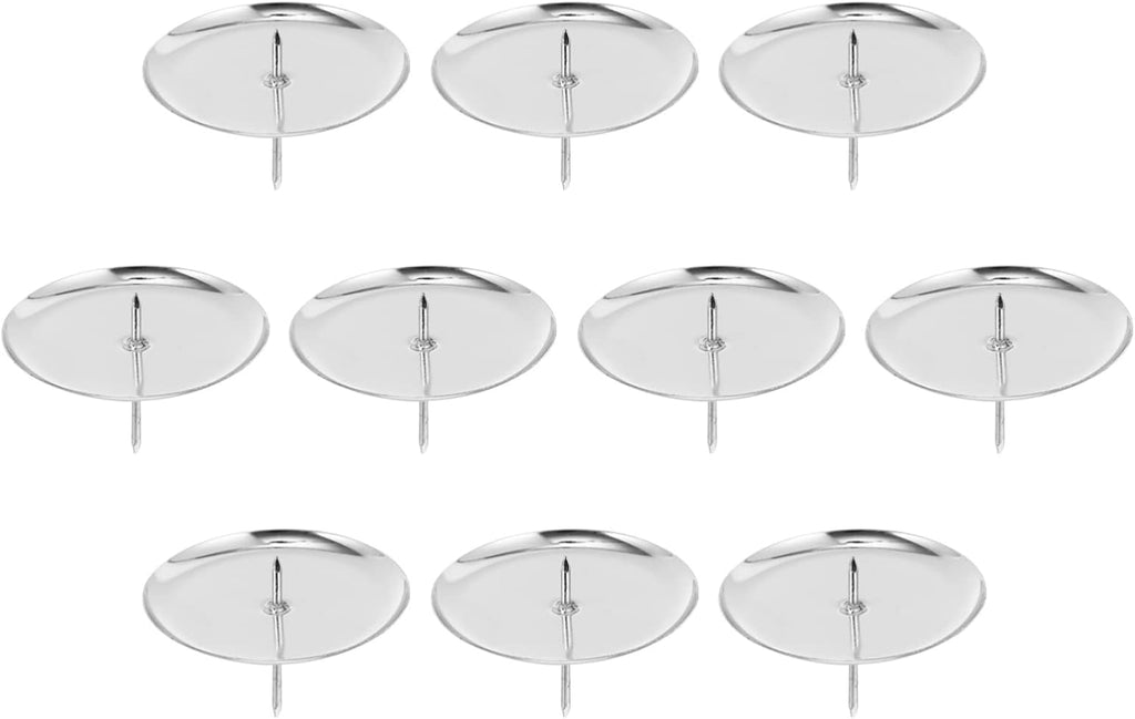 Skiennix Metal Round Pin Candle Holders - 10PCS Silver Candle Spike Plates for Weddings & DIY Decor