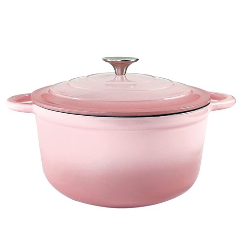 3 Quart Cast Iron Dutch Oven Pot with Lid, Dual Handles Enameled Soup Pot, Heavy Duty and Oven Safe for Bread Baking, Braising, Cooking and Family Gifts, Pink