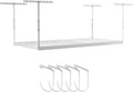 SafeRacks Overhead Storage Rack - Adjustable 4 ft x 8 ft | Height 24 in - 45 in, White with 5-Piece Hook Set