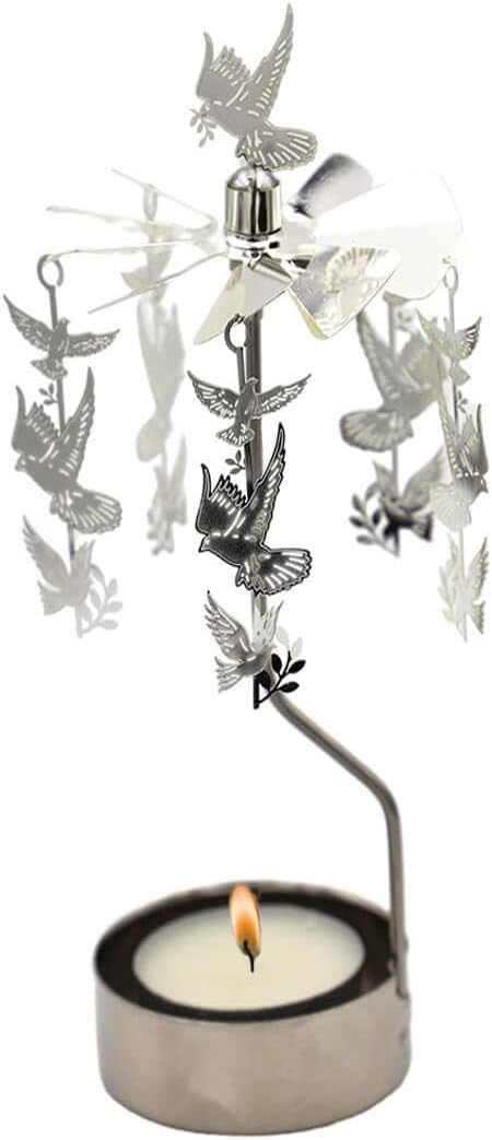 Skiennix Rotary Candle Holder - Elegant Spinning Metal Design | Small Dove of Peace Gift