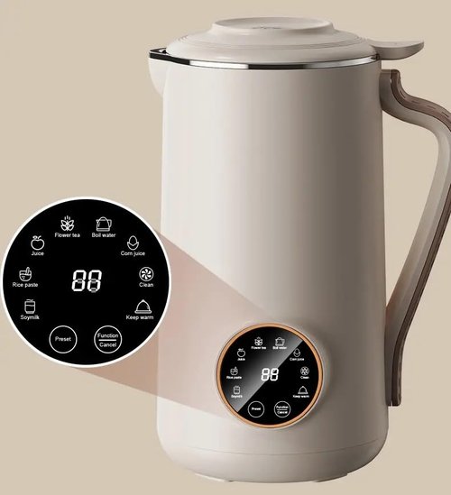 8-in-1 Nut Milk Maker, 40.5oz (1200ml) Capacity, Homemade Almond, Oat, Coconut, Soy, Plant-Based Milks, Automatic Blender with Delay Start, Keep Warm, Self-Cleaning, Boil Water Functions- White